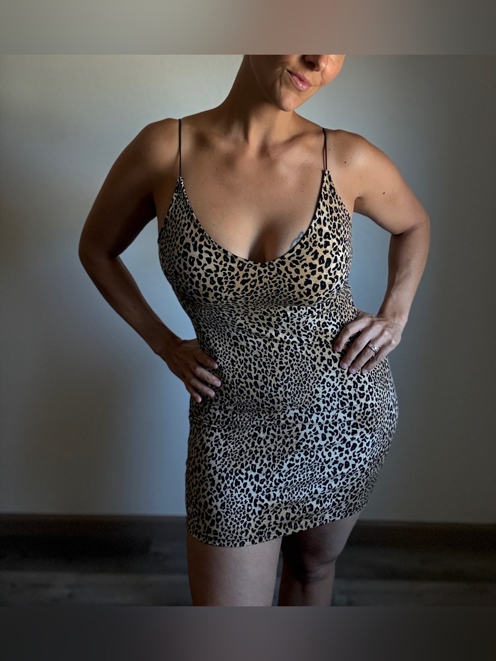 H&M Leopard Black Tan Bodycon Mini Dress Sexy Going Out